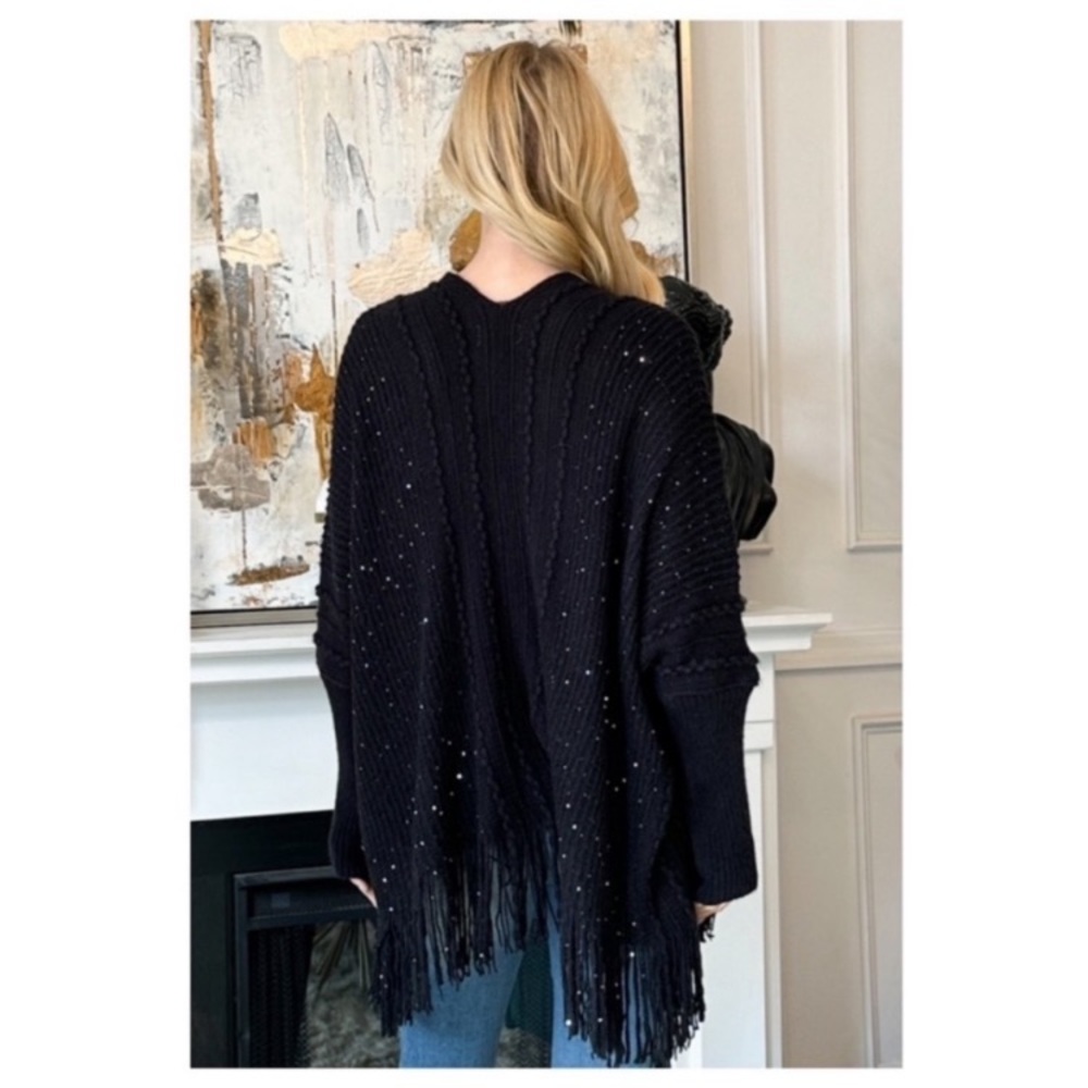 NEW Black Sequin & Fringe Cardigan - Picture 6 of 15